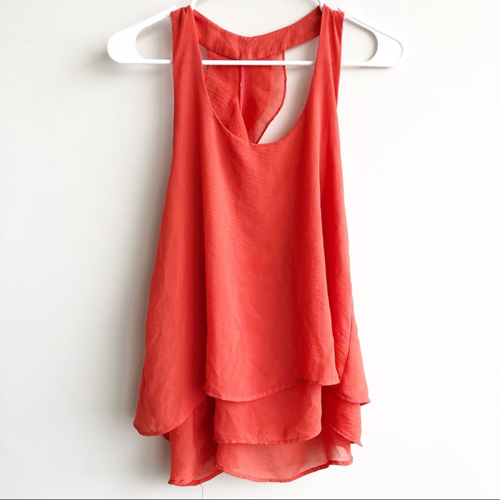 Francesca's Orange Ruffle Racerback Sheer Tank Top - Picture 1 of 5
